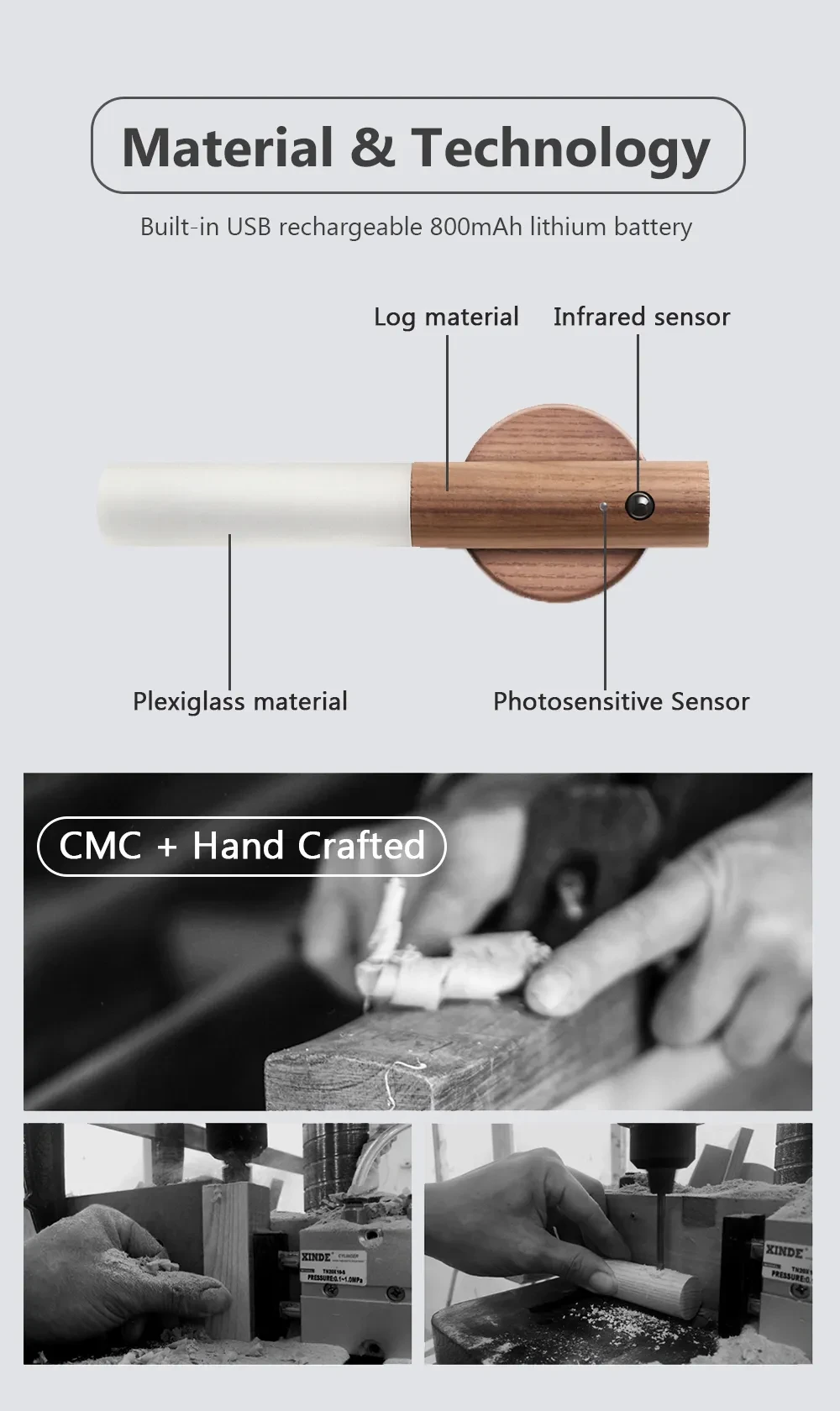 Luz nocturna inalámbrica de madera magnética para pasillos