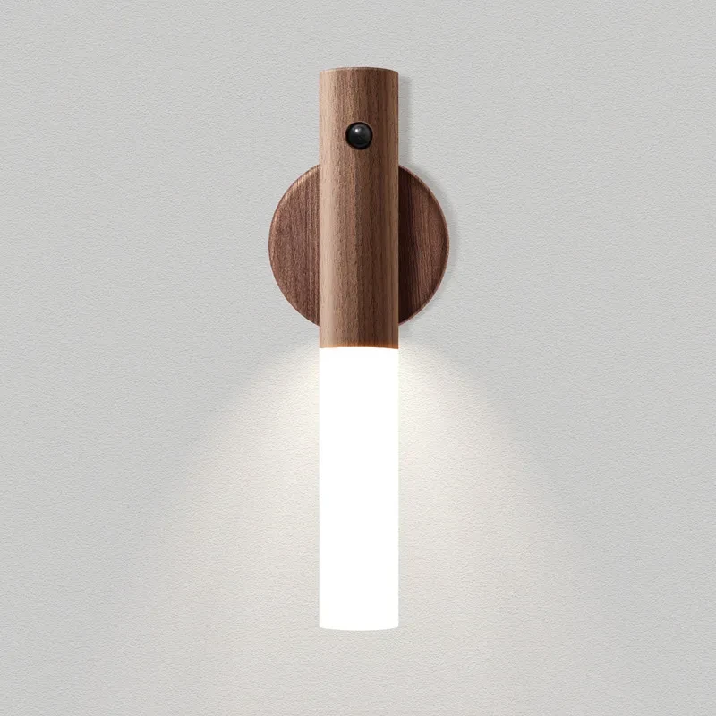 Luz nocturna inalámbrica de madera magnética para pasillos