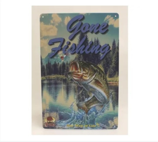 Letrero de pared retro "Gone Fishing"