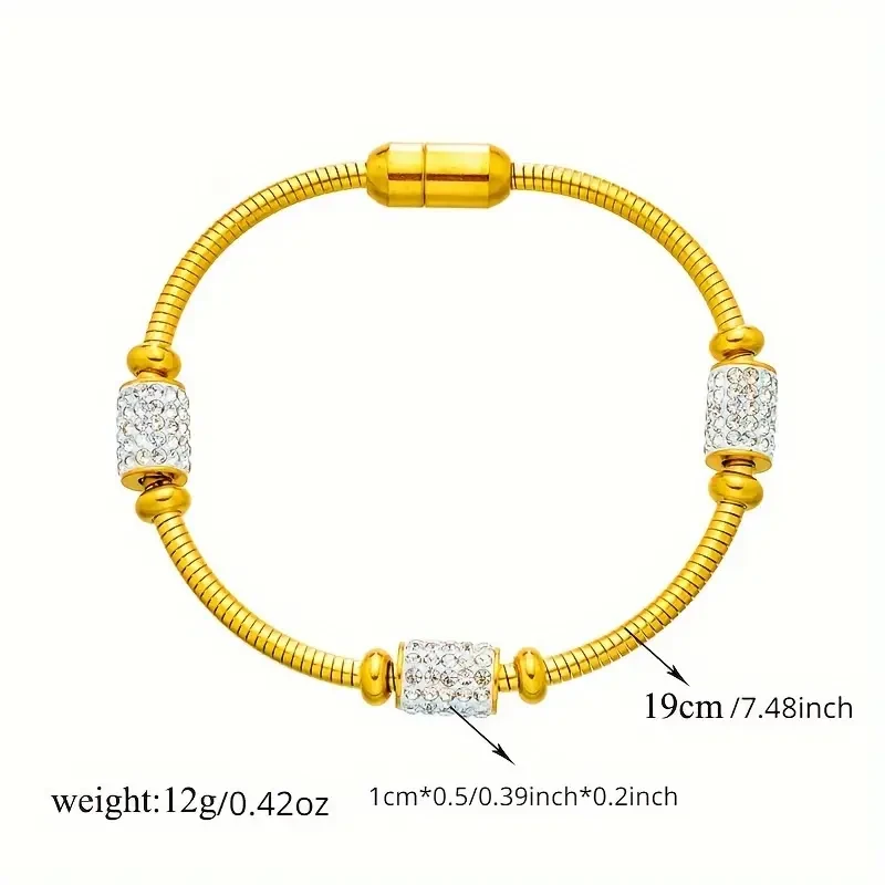 Lujosa pulsera de acero inoxidable con brillantes diamantes de imitación
