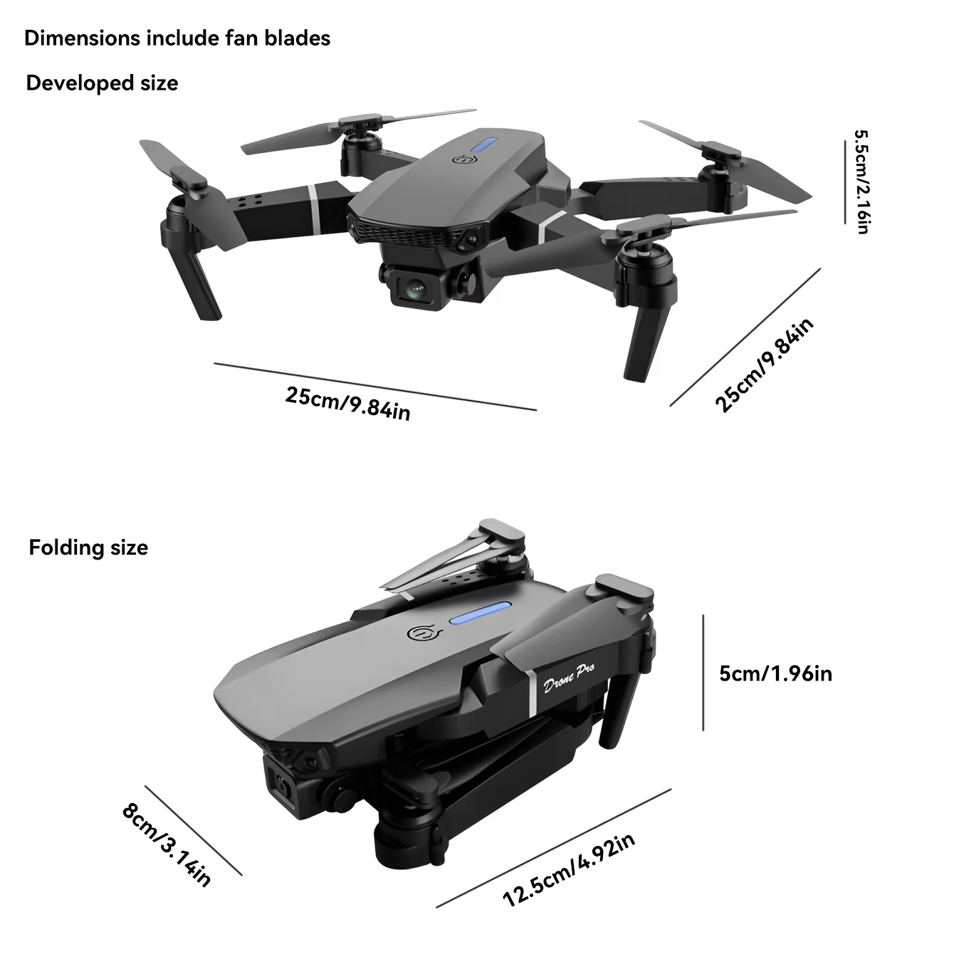 Dron de juguete E88 con control remoto, pequeño avión con cámara dual HD, cuadricóptero que se puede conectar a la aplicación móvil, bolsa plegable