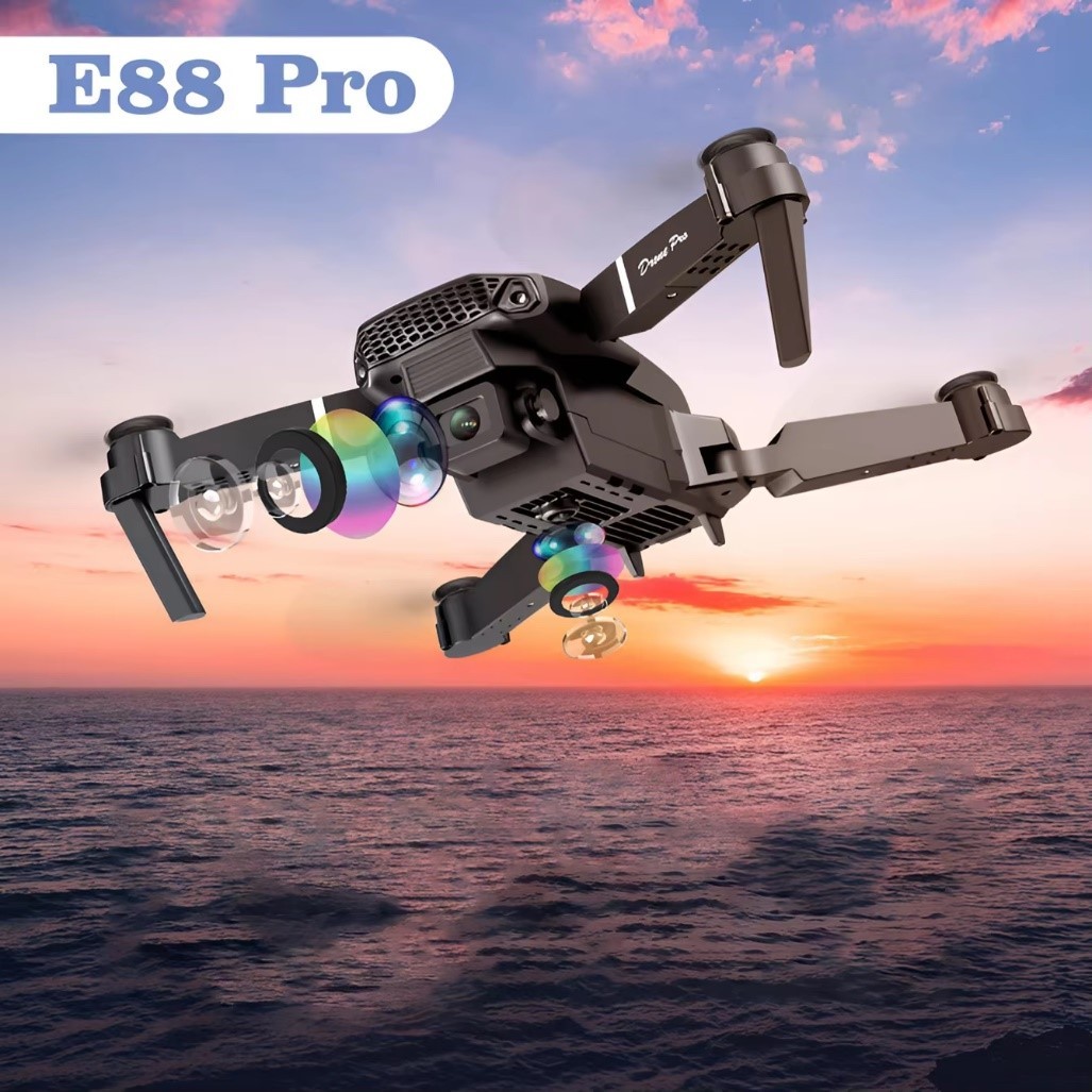 Dron de juguete E88 con control remoto, pequeño avión con cámara dual HD, cuadricóptero que se puede conectar a la aplicación móvil, bolsa plegable