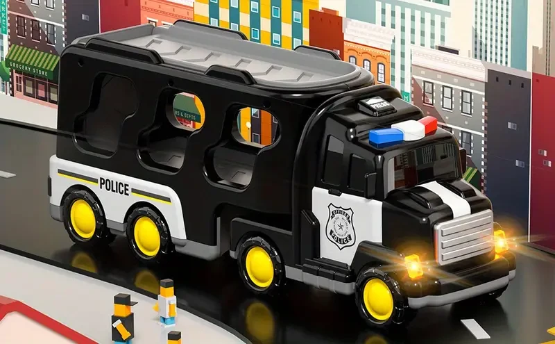 Camiones de juguete para niños de 4 a 6 años, coches de policía 5 en 1, juguetes para niños de 3 a 8 años, regalos de cumpleaños y Navidad con luz y sonido.