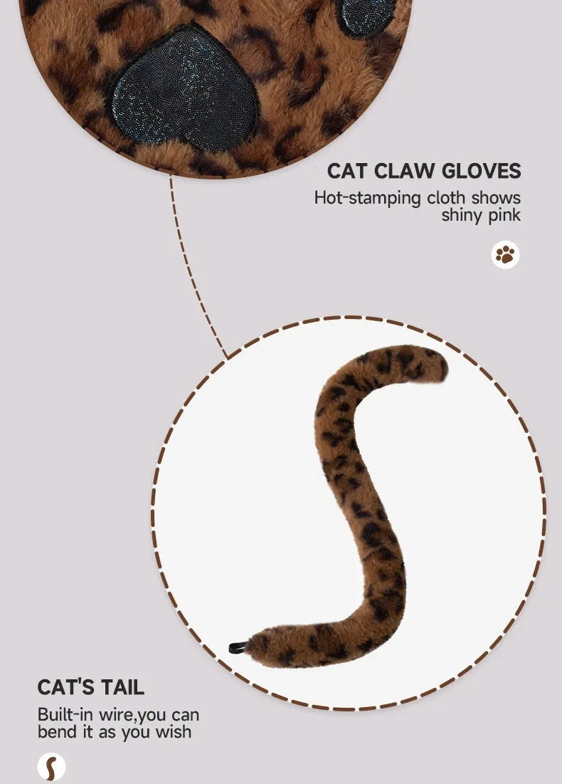 Conjunto de guantes de pata de gato para cosplay, diadema con orejas de gato