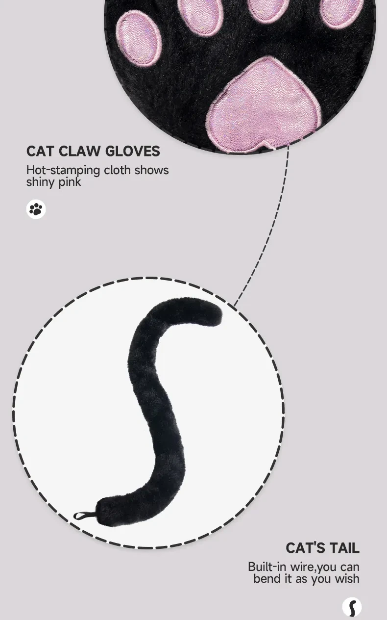 Conjunto de guantes de pata de gato para cosplay, diadema con orejas de gato