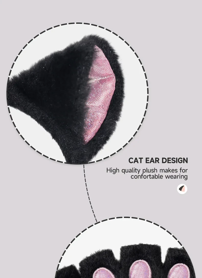 Conjunto de guantes de pata de gato para cosplay, diadema con orejas de gato