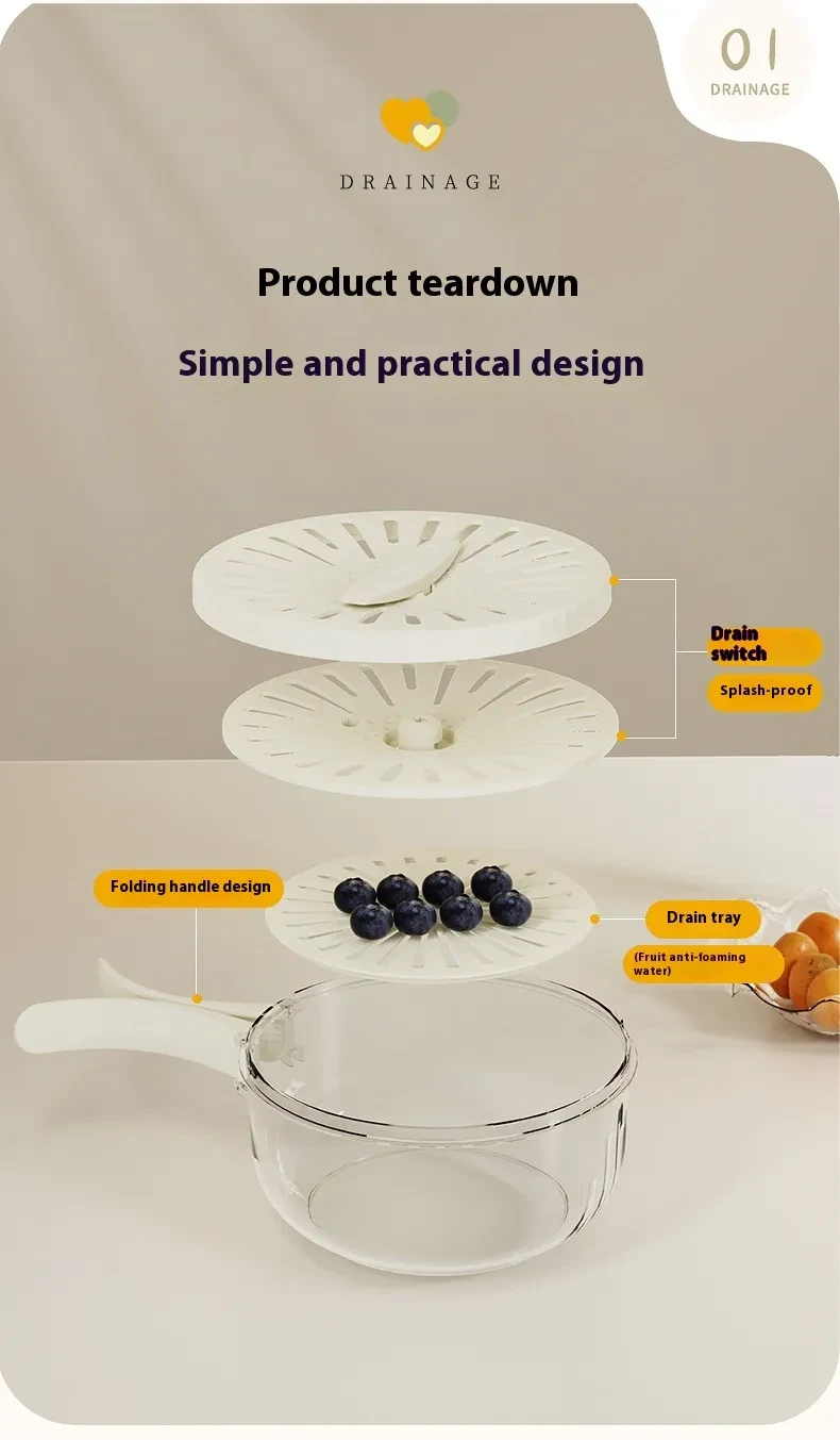 Cesta de drenaje de frutas con tapa