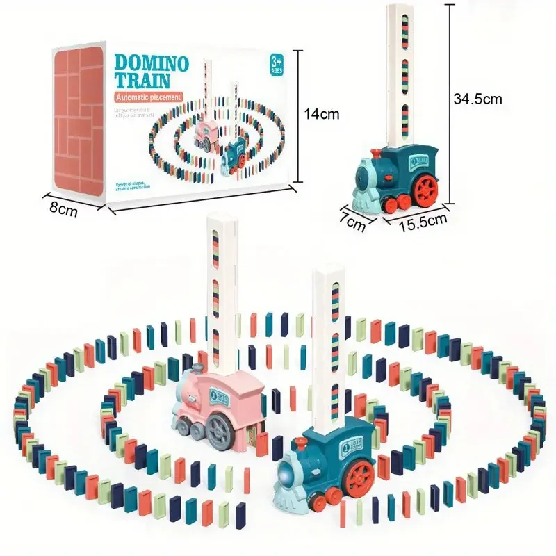 Juego de dominó con bloques de construcción y apilamiento de tren eléctrico, como regalo de Halloween