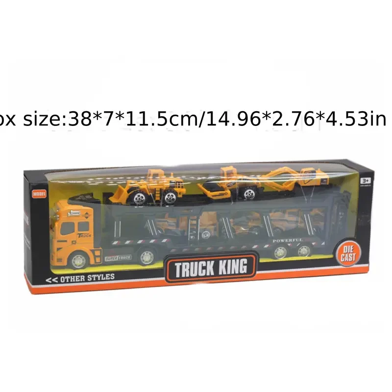 Camión de juguete fundido a presión Truck King: camión semirremolque de 32 cm con 6 minivehículos de construcción