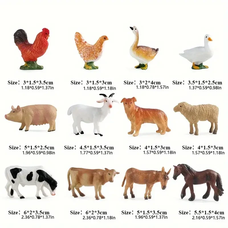 12 minifiguras de animales de granja: juguetes educativos para niños