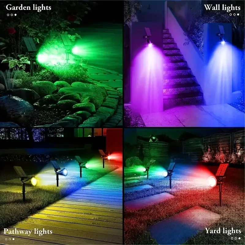 Luces solares superbrillantes para árboles de exterior - Luces de césped con degradado de color