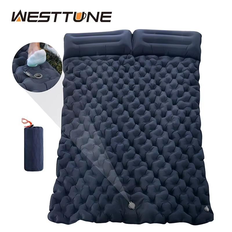 Colchón inflable doble WESTTUNE con bomba de almohada incorporada, colchón para dormir al aire libre, colchón de aire para acampar, viajes, mochileros y senderismo.