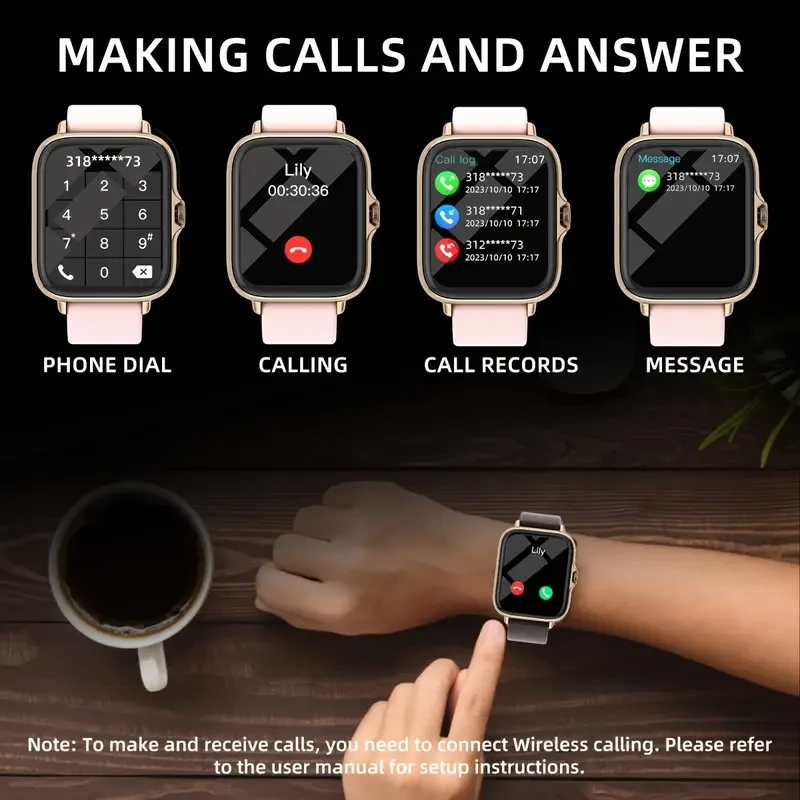 Elegante reloj inteligente resistente al agua: pantalla táctil completa de 1,83 pulgadas, mensajes, llamadas, monitor de sueño, podómetro y alertas. Compatible con iPhone y Android. Regalo perfecto para el fitness.