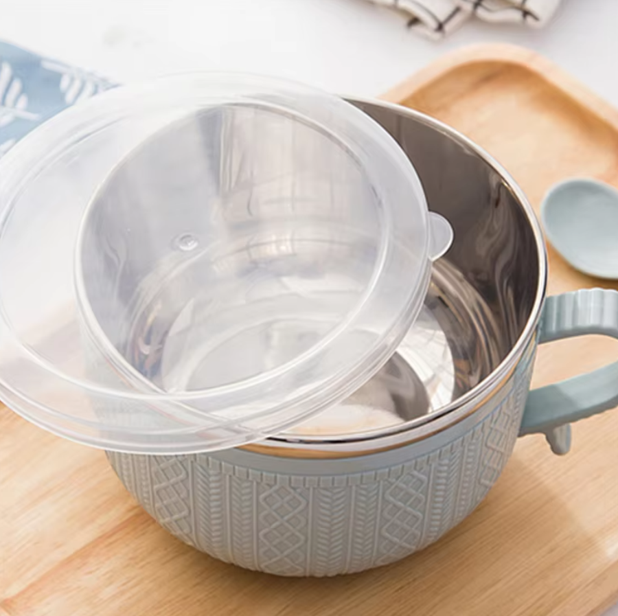 Tazón de fideos ramen de doble capa de acero inoxidable anti-escaldado instantáneo