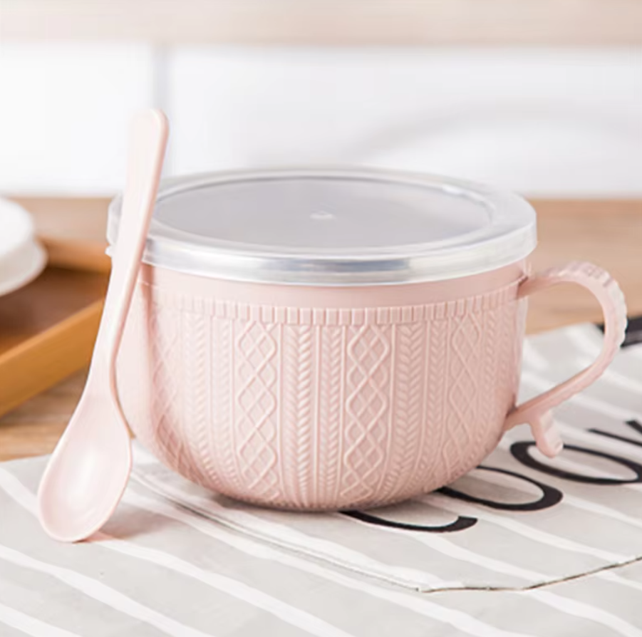 Tazón de fideos ramen de doble capa de acero inoxidable anti-escaldado instantáneo