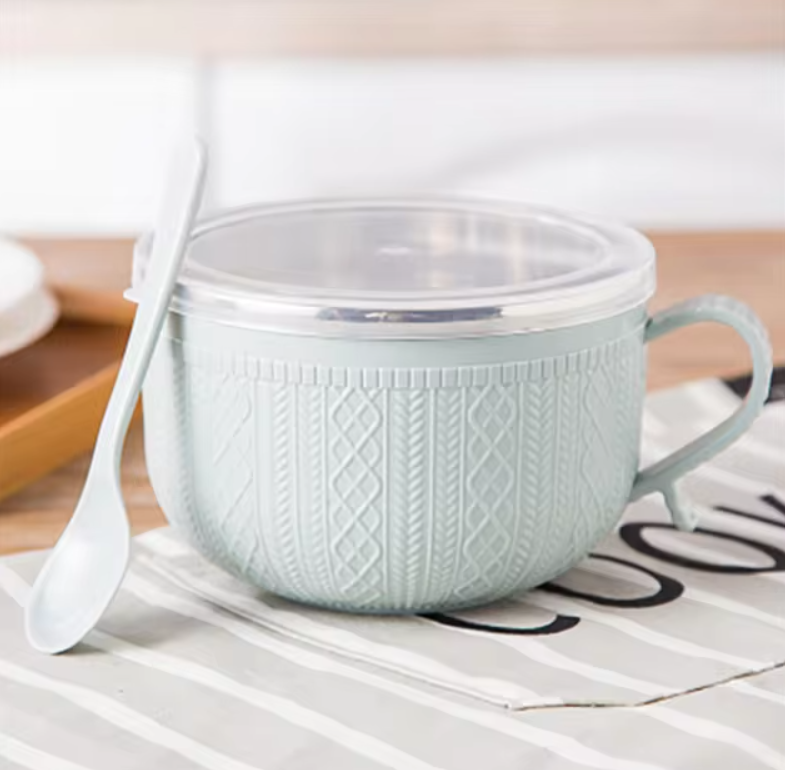 Tazón de fideos ramen de doble capa de acero inoxidable anti-escaldado instantáneo