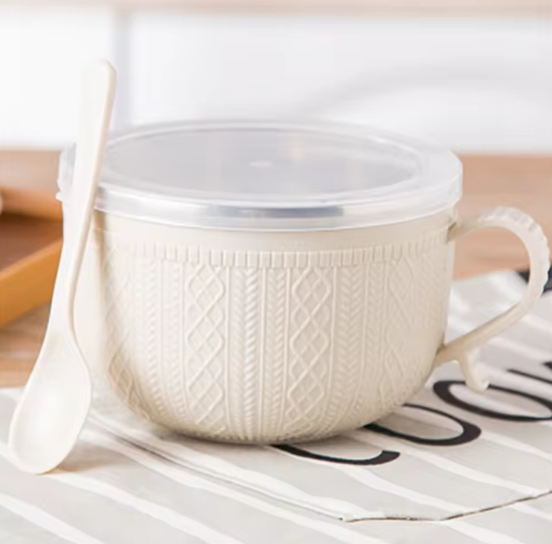 Tazón de fideos ramen de doble capa de acero inoxidable anti-escaldado instantáneo