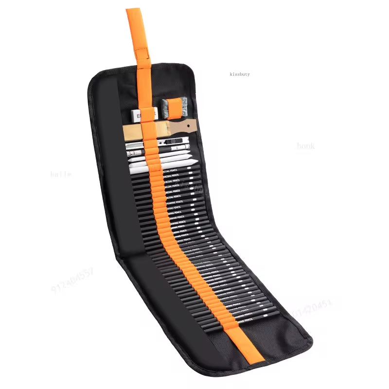 Juego de lápices de dibujo de 27, 38 y 47 piezas, bolsa enrollable de lona para lápices de dibujo, suministros de dibujo artístico, carboncillos y borradores amasables.