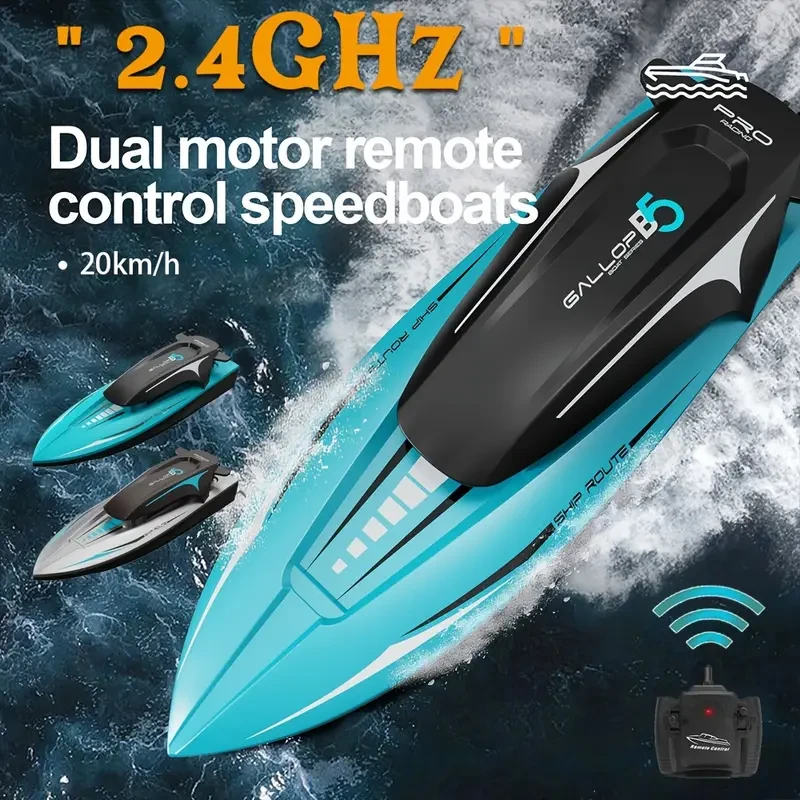 Barco RC con dos motores y 4 canales, 2.4G, alta velocidad, 25 km/h, dirigible de control remoto para piscinas y lagos, regalo de Halloween y Navidad para adultos.
