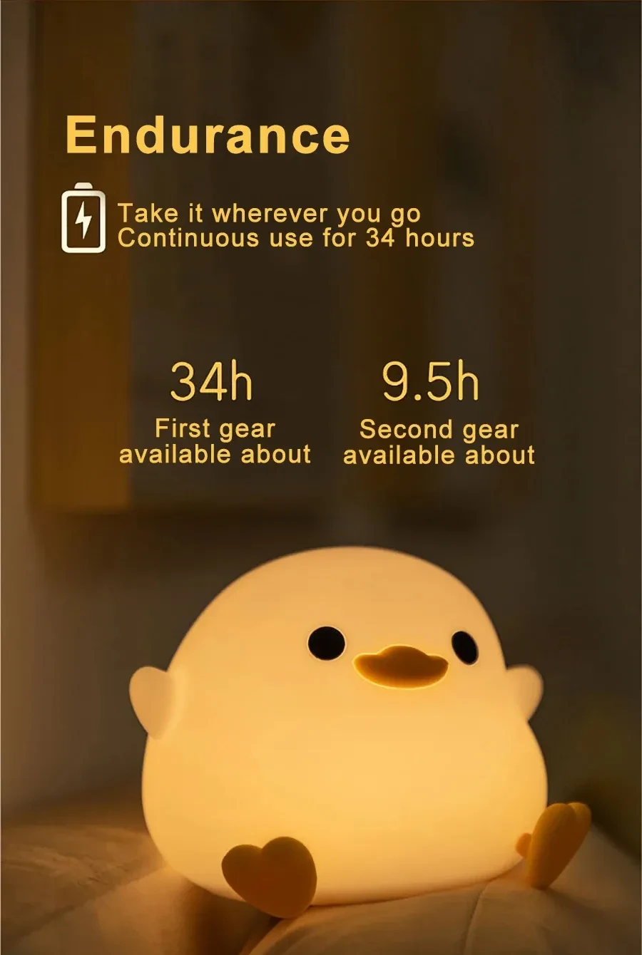 Lámpara de alarma de silicona con forma de pato y luz ambiental