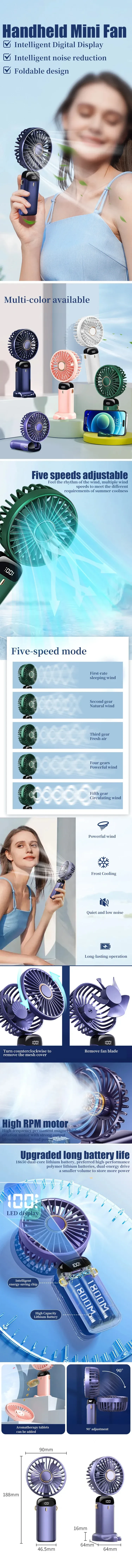 Mini ventilador eléctrico portátil de mano