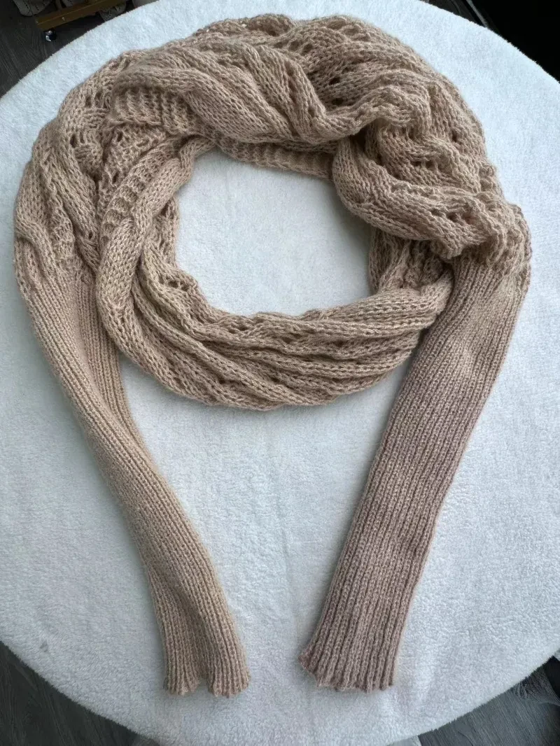 Chal de punto cálido de otoño e invierno para mujer, cuello chal de manga doble ahuecado, moda natural para el hogar y la fiesta.