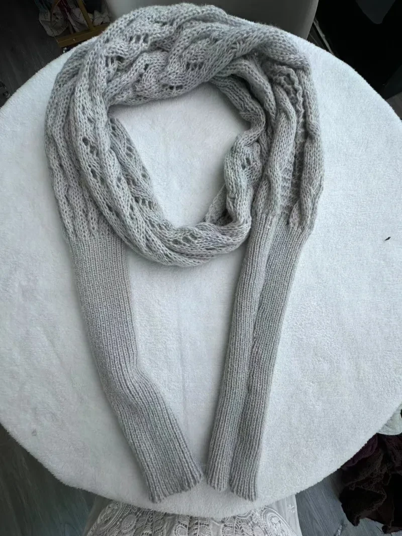 Chal de punto cálido de otoño e invierno para mujer, cuello chal de manga doble ahuecado, moda natural para el hogar y la fiesta.