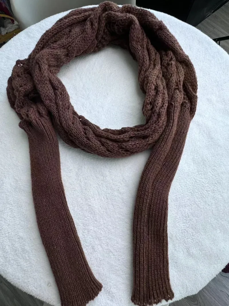 Chal de punto cálido de otoño e invierno para mujer, cuello chal de manga doble ahuecado, moda natural para el hogar y la fiesta.