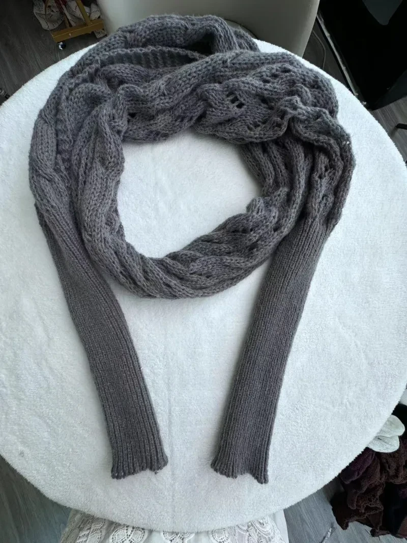 Chal de punto cálido de otoño e invierno para mujer, cuello chal de manga doble ahuecado, moda natural para el hogar y la fiesta.