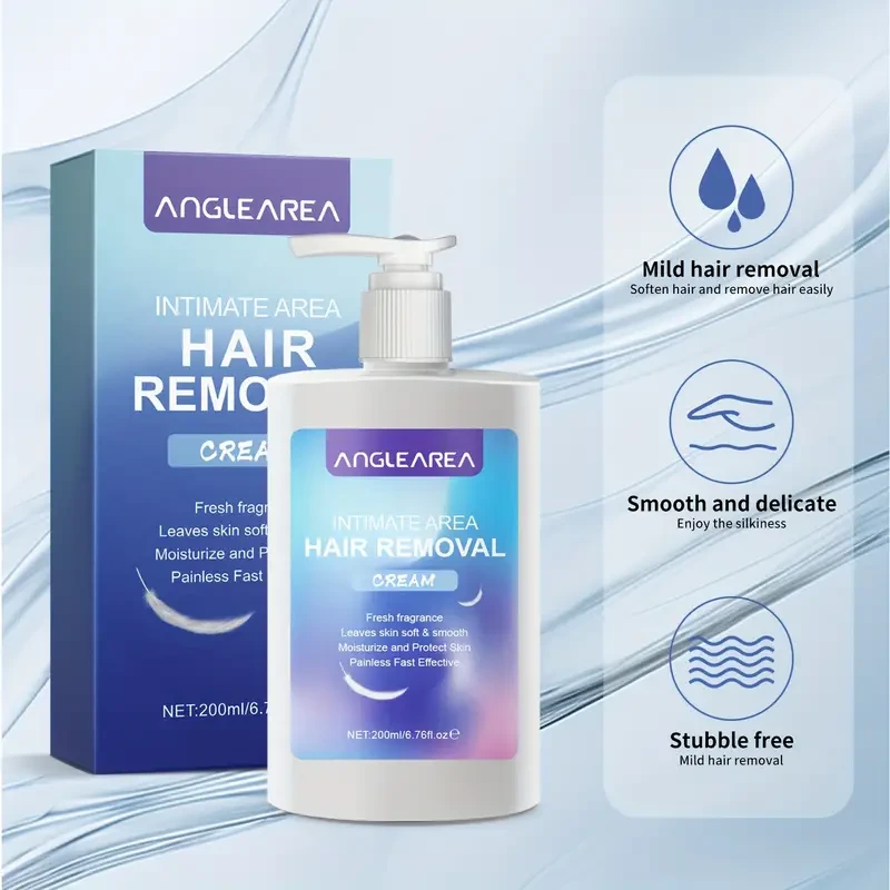 Crema depilatoria íntima ANGLEAREA para piel sensible (200 ml/6,76 oz): suave, hidratante, calmante, con fragancia fresca y sin alcohol. Para bikini, cuerpo y todo tipo de piel.