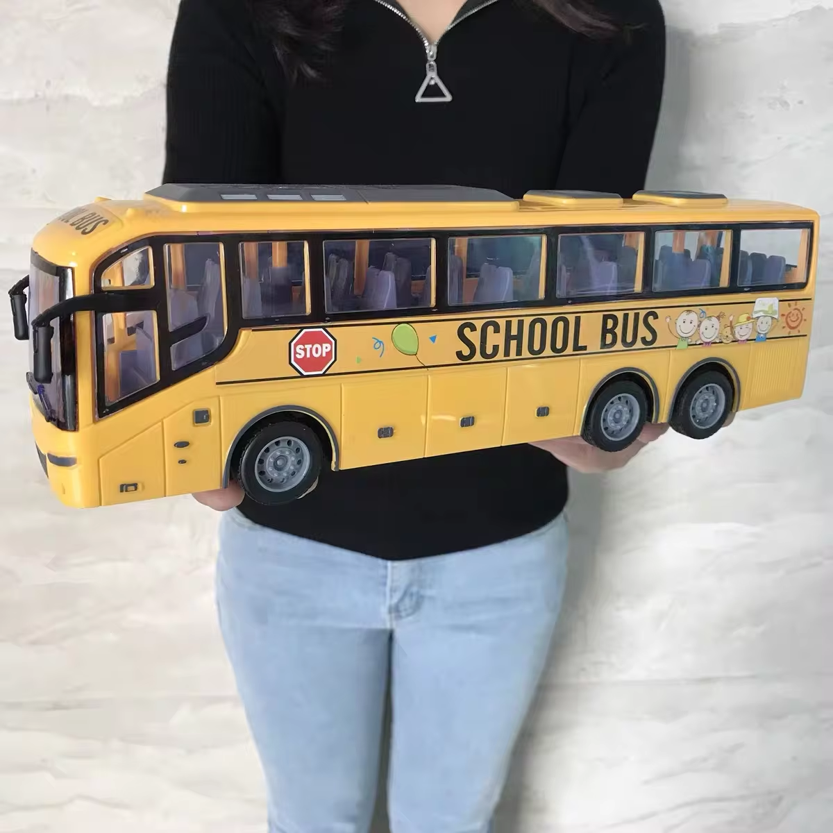 Autobús eléctrico teledirigido 1/30 con luz, autobús turístico, modelo urbano escolar, 27 MHz, juguete para niños.