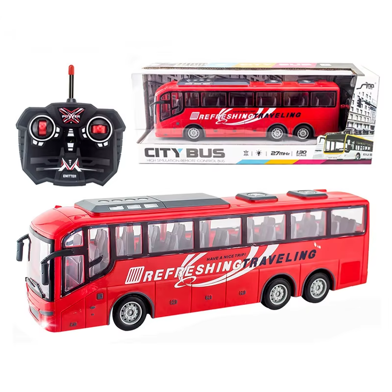 Autobús eléctrico teledirigido 1/30 con luz, autobús turístico, modelo urbano escolar, 27 MHz, juguete para niños.