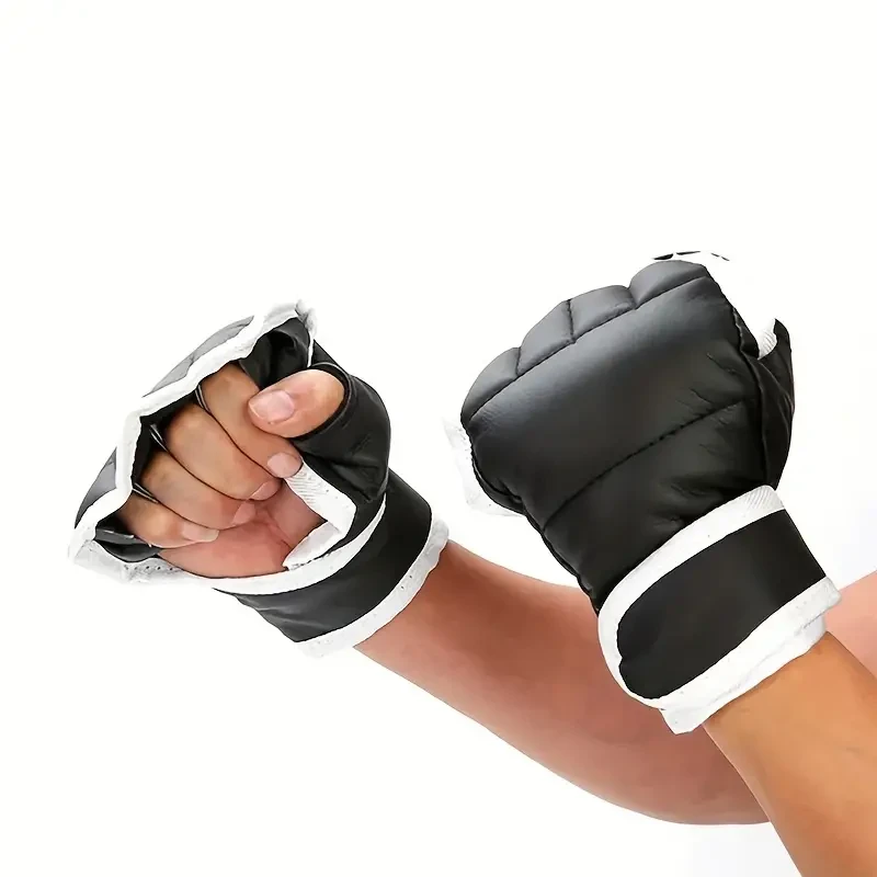 Guantes de boxeo negros de medio dedo para adultos para entrenamiento de Sanda