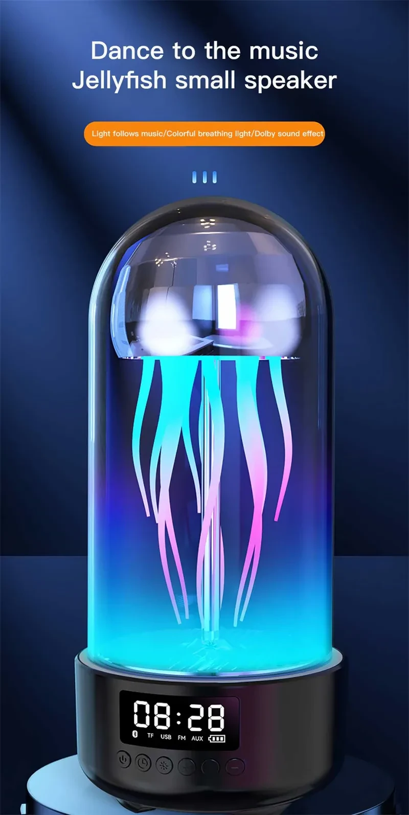 Lámpara de medusas colorida 3 en 1 con reloj