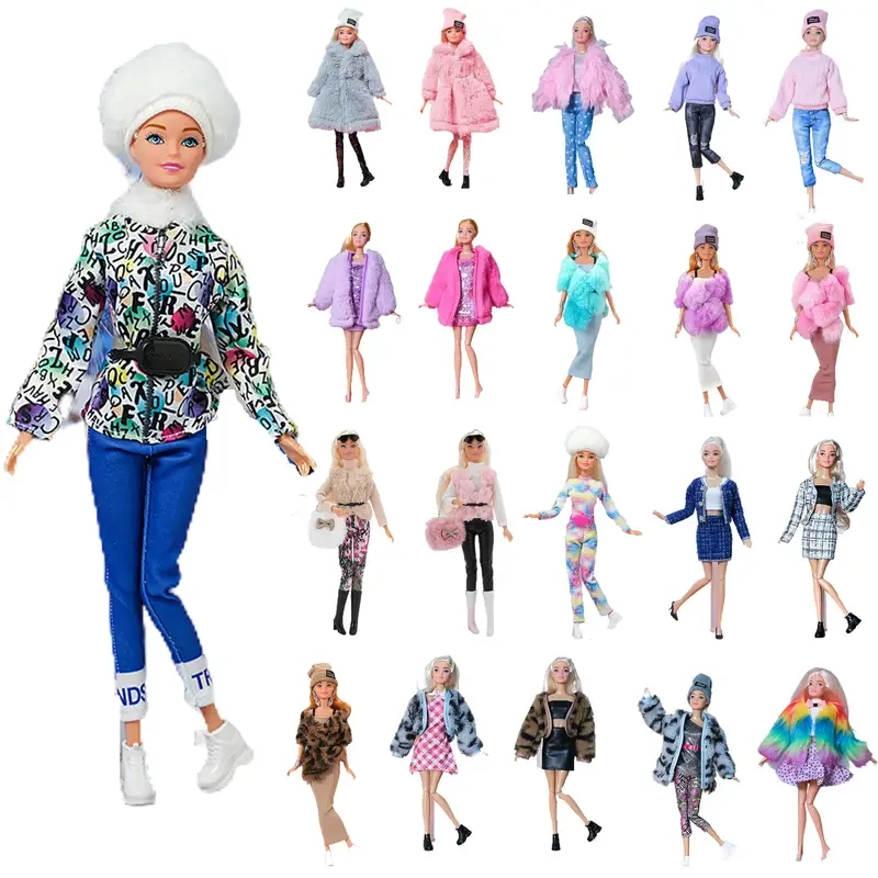 47 piezas de ropa y accesorios para muñecas de 29,21 cm. Incluye 3 conjuntos completos, 8 accesorios de joyería, 10 bolsos, 10 zapatos y 10 perchas. Estilo aleatorio. Muñeca no incluida. Regalos de Halloween y Navidad.