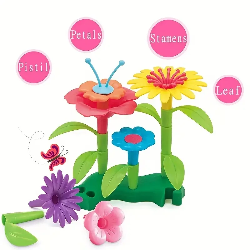 Juego de construcción de jardín de flores de 72 piezas: Actividad educativa STEM para niños y niñas de 3 a 6 años - Juguetes de manualidades y manualidades, regalos para preescolares, regalo de Halloween, Acción de Gracias y Navidad