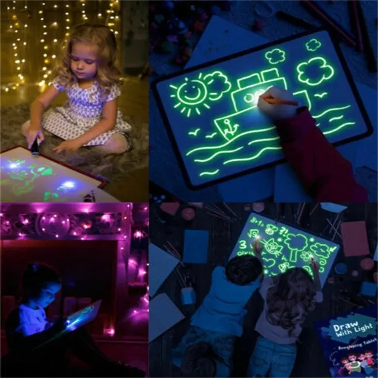 Tablero de dibujo educativo 3D mágico con 8 efectos de luz, rompecabezas y bloc de dibujo