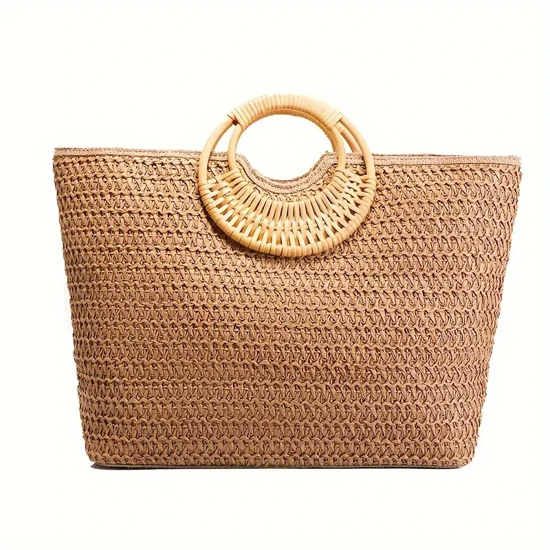 Bolsa de paja con asas de bambú