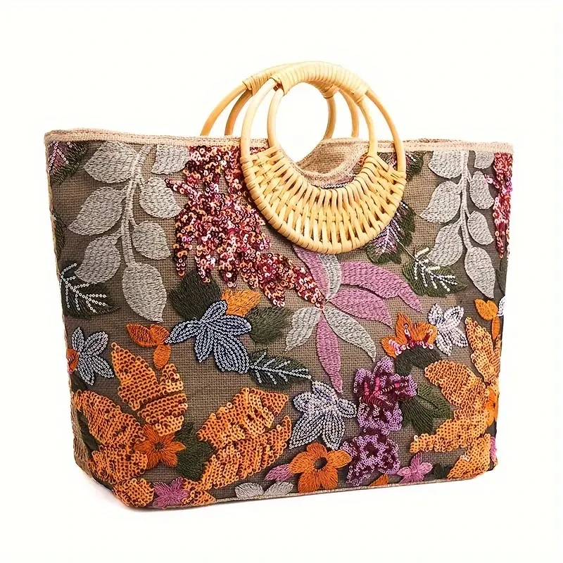 Bolsa de paja con asas de bambú