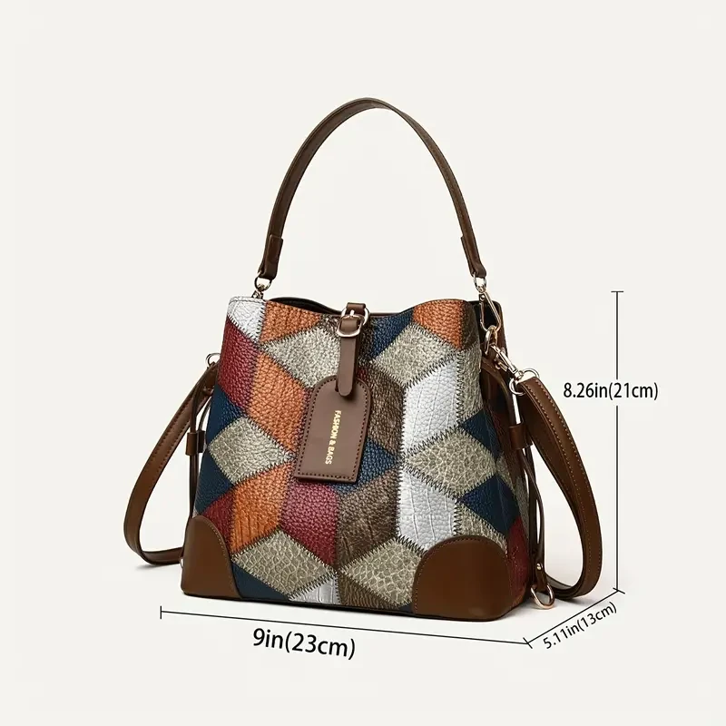 Elegante bolso de mano tipo cubo para mujer con estampado geométrico