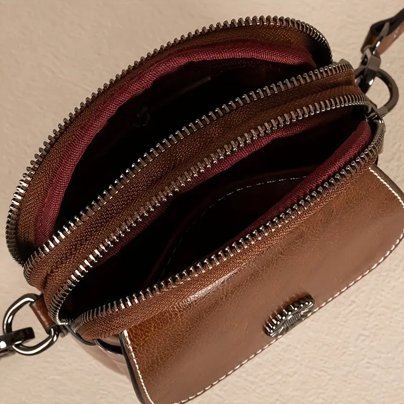 Bolso bandolera de piel estilo vintage para mujer