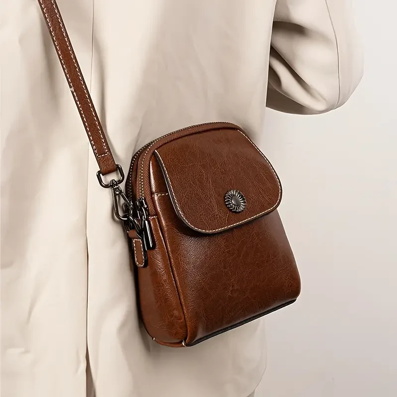 Bolso bandolera de piel estilo vintage para mujer