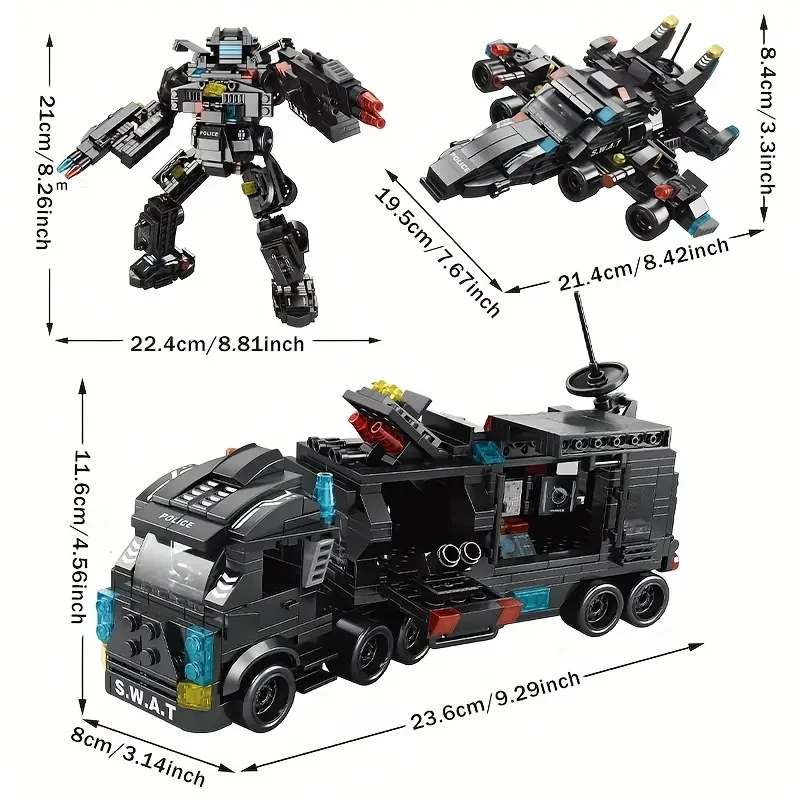 Bloques de construcción 8 en 1 City Series, 3 cambios, estación SWAT, coche ensamblado, máquina urbana, helicóptero, robot, juguetes educativos DIY para niños