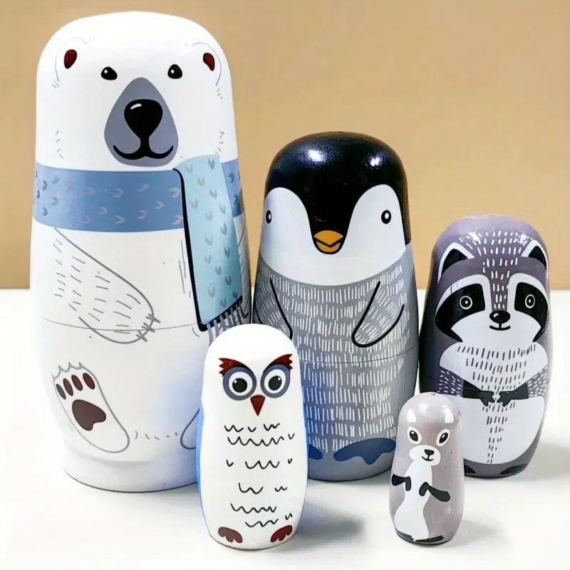 Encantadoras muñecas rusas de madera de oso blanco: perfectas para Navidad, Halloween, Acción de Gracias y cumpleaños | Decoración única para el hogar y juego de juguetes educativos