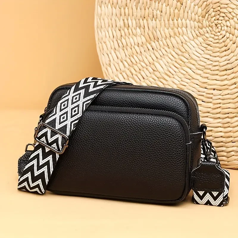Elegante bolso bandolera de piel auténtica
