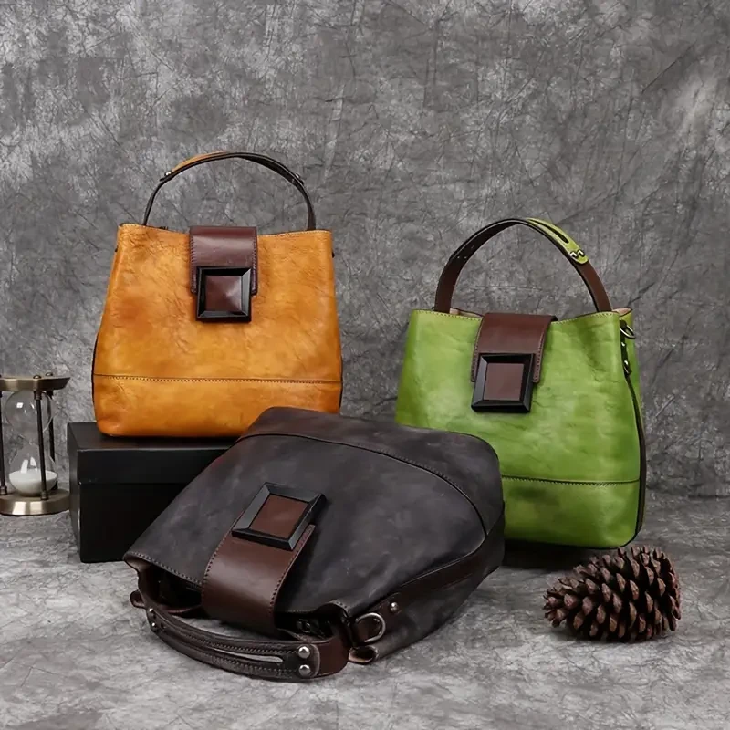 Bolso bandolera vintage de piel auténtica para mujer