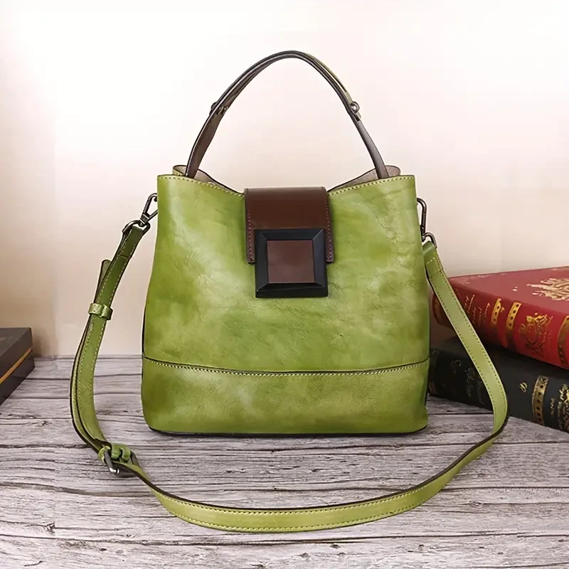 Bolso bandolera vintage de piel auténtica para mujer