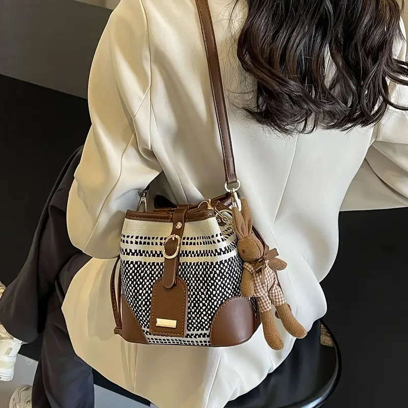 Bolso de hombro de lona elegante de color contrastante para mujer
