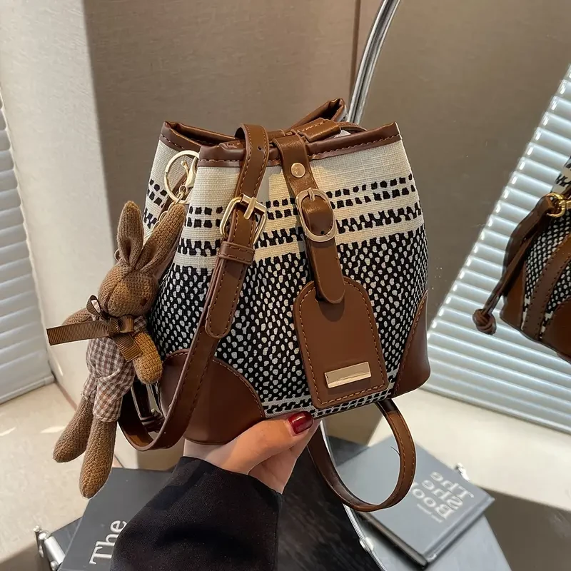 Bolso de hombro de lona elegante de color contrastante para mujer