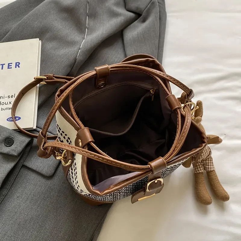 Bolso de hombro de lona elegante de color contrastante para mujer